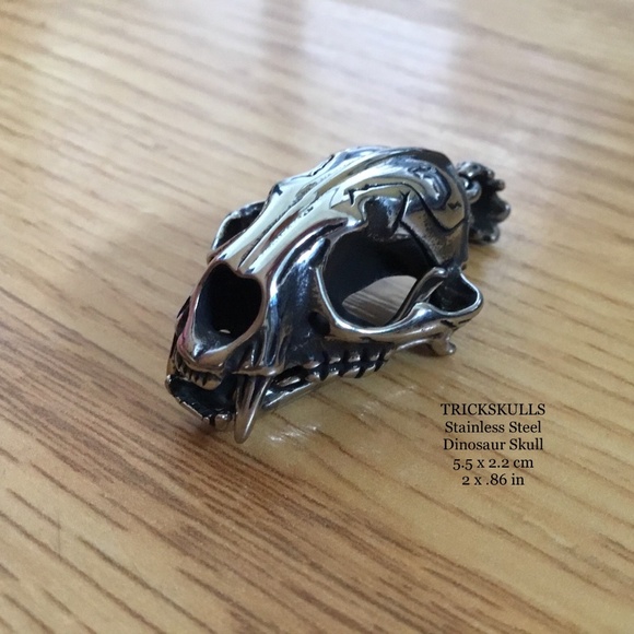 Sabre-Toothed Tiger Smilodon Big Cat Dinosaur Skull Stainless Pendant & Chain - Picture 7 of 15